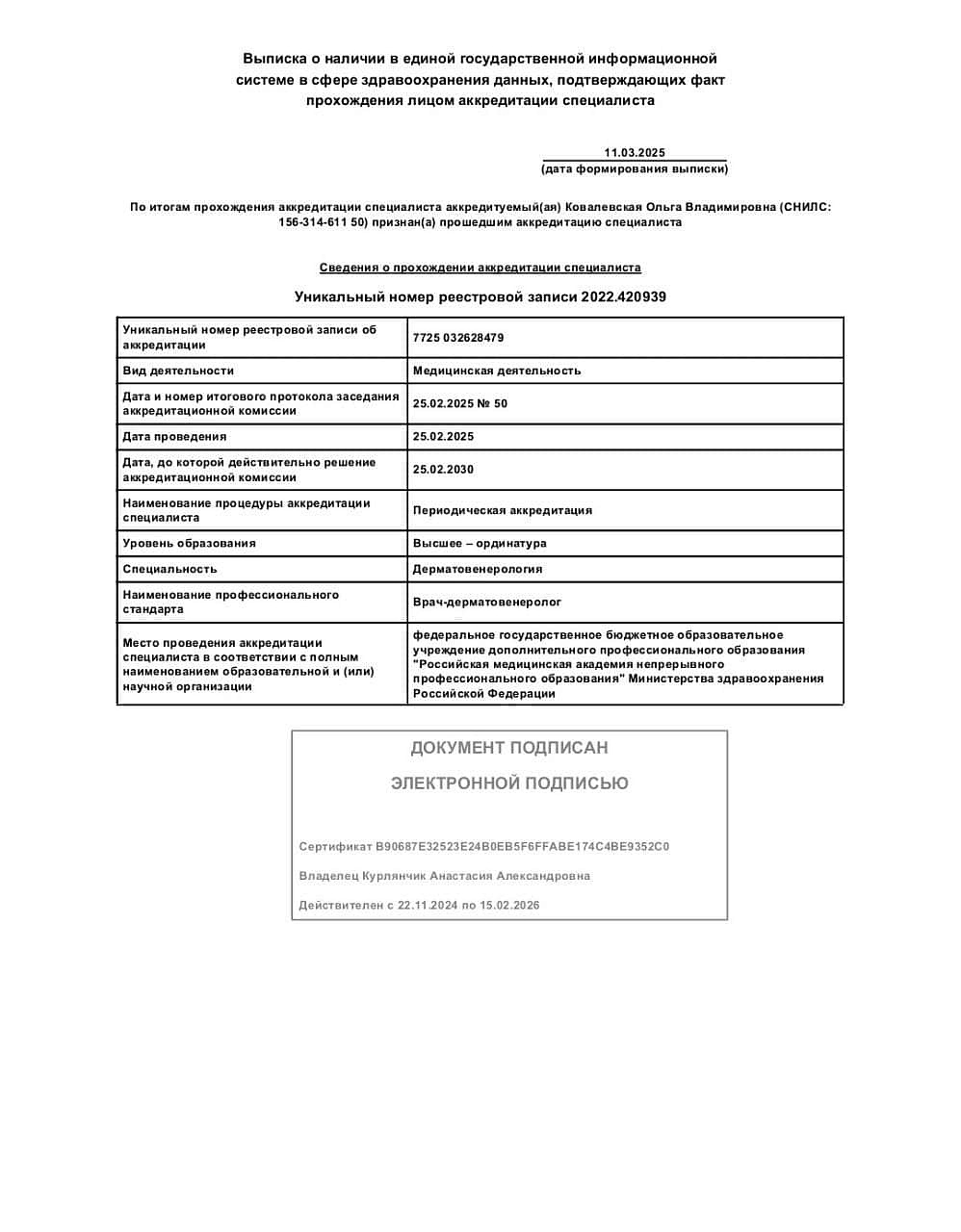 Ковалевская Ольга Владимировна
